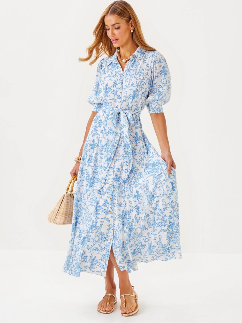 NWT-Lilly Pulitzer Light Blue and White Floral Maxi Dress